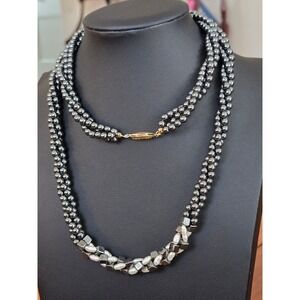 Hematite Freshwater Pearl Necklace Vintage